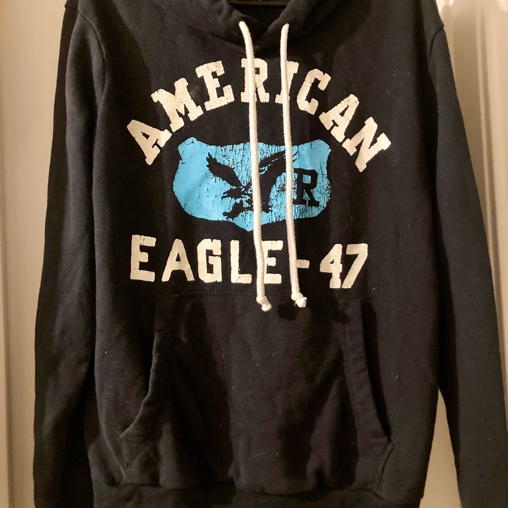 American Eagle Pullover Hoodie-Navy-Medium